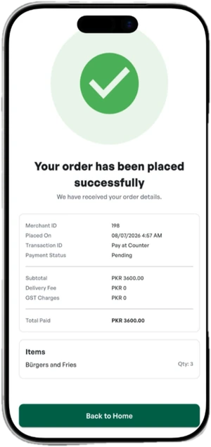 The SastaKhana app order confirmation screen